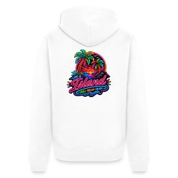 Neon Insel Sunset Relax - Unisex Premium Bio Zip Hoodie - Weiß - Hinten - Thijin (182cm)