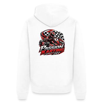 Leidenschaft beim Kartfahren – Geschwindigkeit, Adrenalin, Leidenschaft - Unisex Premium Bio Zip Hoodie - Weiß - Hinten - Thijin (182cm)