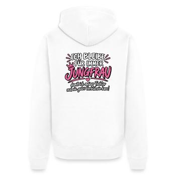 Ich bleibe für immer Jungfrau Vorbild - Unisex Premium Bio Zip Hoodie - Weiß - Hinten - Thijin (182cm)