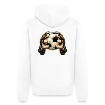 Torwart Geschenk - Fußball und Handschuhe - Unisex Premium Bio Zip Hoodie - Weiß - Hinten - Thijin (182cm)