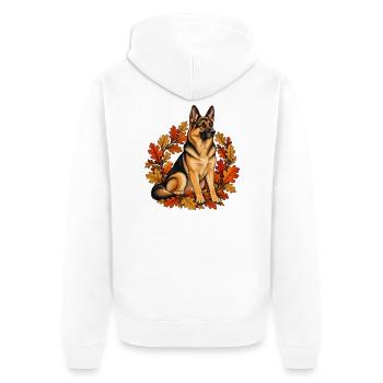 Schäferhund im Herbst - Hund mit Eichenlaub - Unisex Premium Bio Zip Hoodie - Weiß - Hinten - Thijin (182cm)