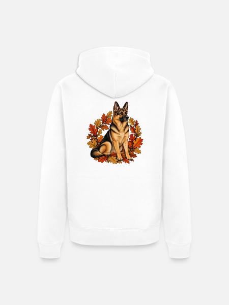 Schäferhund mit Herbstlaub – Hunde Geschenk - Unisex Premium Bio Zip Hoodie - Weiß