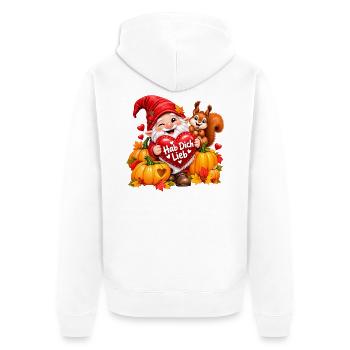Herbstgnom Hab Dich Lieb - Unisex Premium Bio Zip Hoodie - Weiß - Hinten - Thijin (182cm)