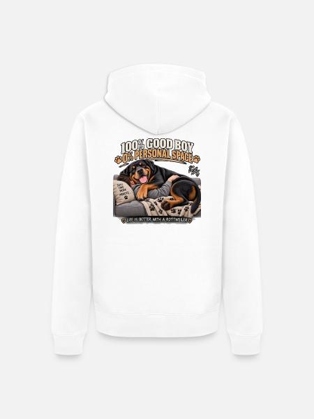 Rottweiler Cozy auf Sofa - Unisex Premium Bio Zip Hoodie - Weiß