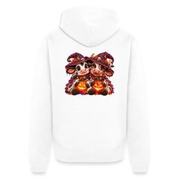 Halloween-Kuh-Umarmung (Yin Yang) - Unisex Premium Bio Zip Hoodie - Weiß - Hinten - Thijin (182cm)