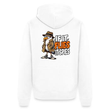 Spy Seagull Noir - Unisex Premium Bio Zip Hoodie - Weiß - Hinten - Thijin (182cm)
