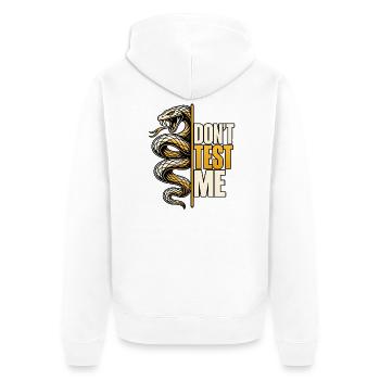 Don't Test Me – Schlangen Statement - Unisex Premium Bio Zip Hoodie - Weiß - Hinten - Thijin (182cm)