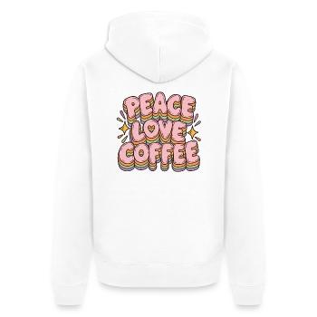 Peace Love Coffee in Pastell-Retro-Schrift - Unisex Premium Bio Zip Hoodie - Weiß - Hinten - Thijin (182cm)
