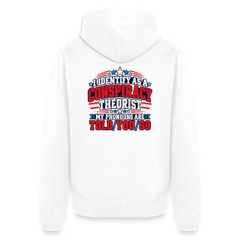 Verschwörungspronomen Satire Tee - Unisex Premium Bio Zip Hoodie - Weiß - Hinten - Thijin (182cm)