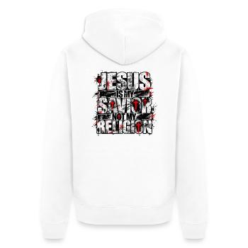 Jesus Is My Savior Not My Religion | Christlich - Unisex Premium Bio Zip Hoodie - Weiß - Hinten - Thijin (182cm)