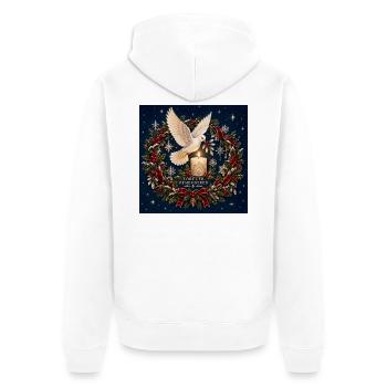 Für immer erinnerte Weihnachtstaube und Kerze - Unisex Premium Bio Zip Hoodie - Weiß - Hinten - Thijin (182cm)