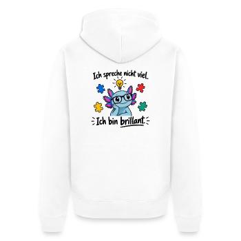 Introvert mit Puzzlebrillanz - Unisex Premium Bio Zip Hoodie - Weiß - Hinten - Thijin (182cm)