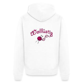 Stricken Wollllüstig Wolllust Geschenk Wolle - Unisex Premium Bio Zip Hoodie - Weiß - Hinten - Thijin (182cm)