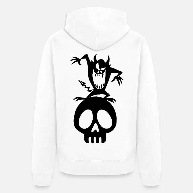 Démon noir sur un crâne - Veste à capuche bio Premium Unisexe - blanc