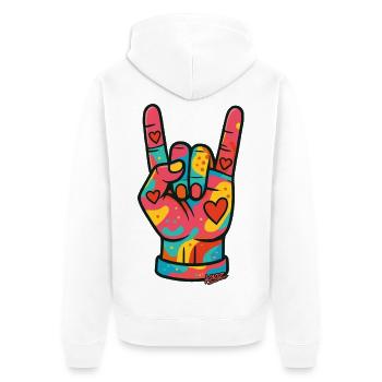 Vivid Heart Felshand - Unisex Premium Bio Zip Hoodie - Weiß - Hinten - Thijin (182cm)