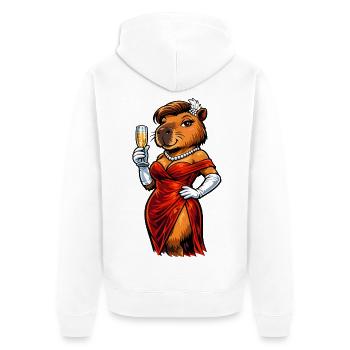 Elegant capybara lady with sparkling wine - Unisex Premium Organic Zip Hoodie - white - Back - Thijin (182cm)