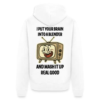 Retro-TV-Grin-Emblem - Unisex Premium Bio Zip Hoodie - Weiß - Hinten - Thijin (182cm)