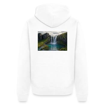 Wasserfallpfad - Unisex Premium Bio Zip Hoodie - Weiß - Hinten - Thijin (182cm)