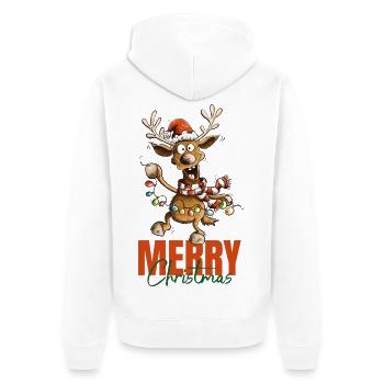 Crazy Christmas Reindeer Merry Christmas - Unisex Premium Organic Zip Hoodie - white - Back - Thijin (182cm)