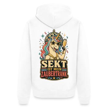 Sekt ist mein Zaubertrank Einhorn Shirt - Unisex Premium Bio Zip Hoodie - Weiß - Hinten - Thijin (182cm)
