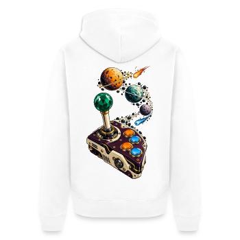 Kometen-Joystick mit Planetenparcours - Unisex Premium Bio Zip Hoodie - Weiß - Hinten - Thijin (182cm)