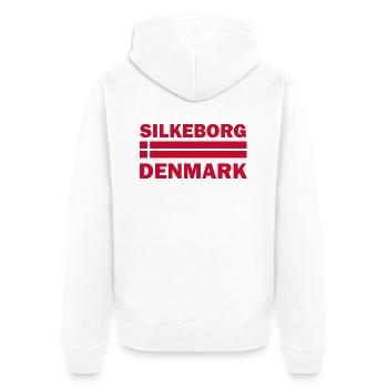 Text der Silkeborg-Dänemark-Flagge - Unisex Premium Bio Zip Hoodie - Weiß - Hinten - Thijin (182cm)