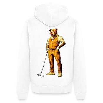 Pitbull Golfspieler - Unisex Premium Bio Zip Hoodie - Weiß - Hinten - Thijin (182cm)