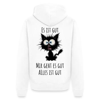 Tired Cat With Huge Eyes Funny Shirt - Unisex Premium Organic Zip Hoodie - white - Back - Thijin (182cm)