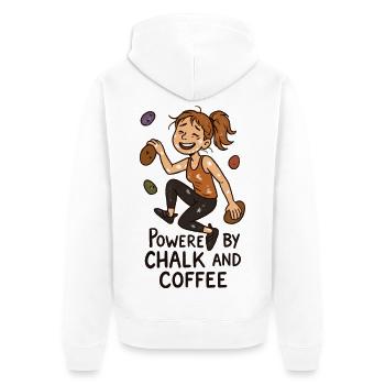 Bouldern, Chalk & Kaffee: Müde Kletterin Comic - Unisex Premium Bio Zip Hoodie - Weiß - Hinten - Thijin (182cm)