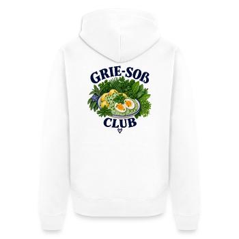 Grie Soß Club – Hessische Grüne Soße Liebe - Unisex Premium Bio Zip Hoodie - Weiß - Hinten - Thijin (182cm)