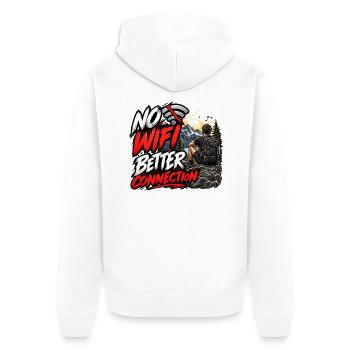Kein WLAN Bessere Verbindung – Outdoor-Abenteuer - Unisex Premium Bio Zip Hoodie - Weiß - Hinten - Thijin (182cm)