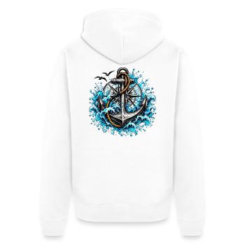 Gezeitenanker mit tosenden Wellen - Unisex Premium Bio Zip Hoodie - Weiß - Hinten - Thijin (182cm)