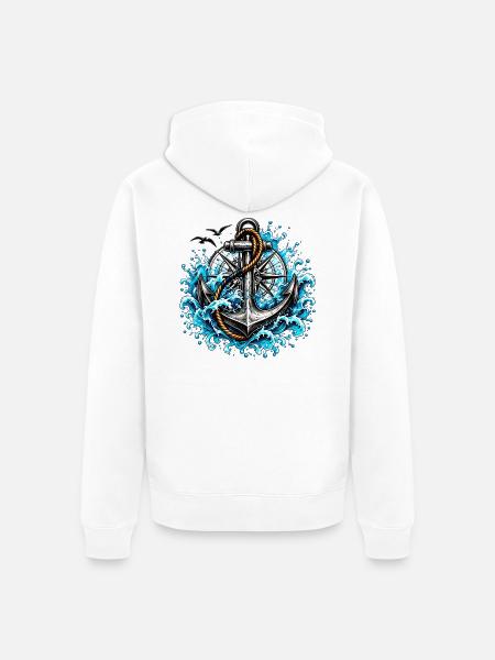 Gezeitenanker mit tosenden Wellen - Unisex Premium Bio Zip Hoodie - Weiß
