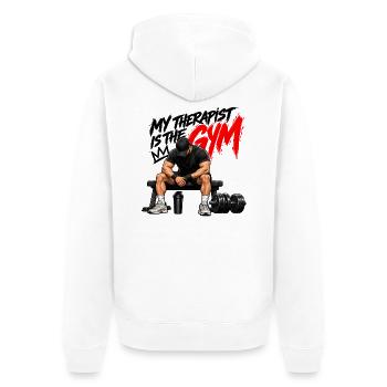 Sportler der Fitnessstudiotherapie - Unisex Premium Bio Zip Hoodie - Weiß - Hinten - Thijin (182cm)