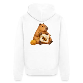 Capybara mit Punch-Needle-Biene - Unisex Premium Bio Zip Hoodie - Weiß - Hinten - Thijin (182cm)