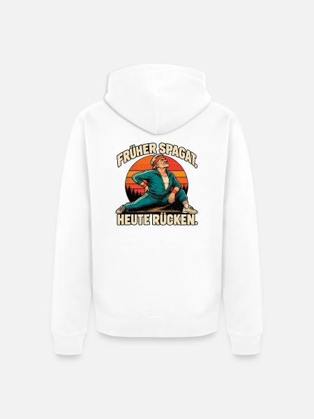 Früher Spagat - Heute Rücken - Unisex Premium Bio Zip Hoodie - Weiß