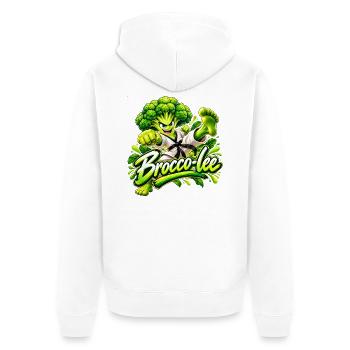 Brocco-Lee Karate Kraft - Unisex Premium Bio Zip Hoodie - Weiß - Hinten - Thijin (182cm)