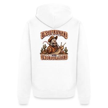 Unbeaufsichtigt und unterqualifiziert - Unisex Premium Bio Zip Hoodie - Weiß - Hinten - Thijin (182cm)
