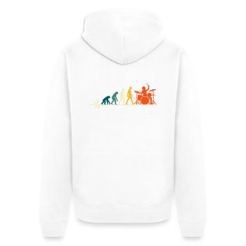 Schlagzeug Evolution – Drummer Herzschlag - Unisex Premium Bio Zip Hoodie - Weiß - Hinten - Thijin (182cm)
