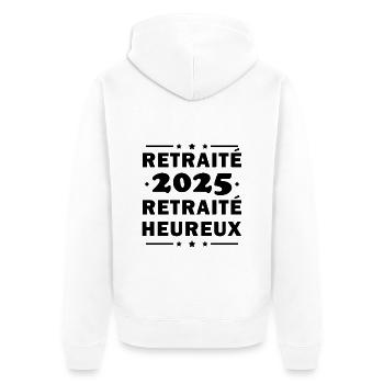 Cadeau retraite 2025 retraité heureux - Veste à capuche bio Premium Unisexe - blanc - Dos - Thijin (182cm)