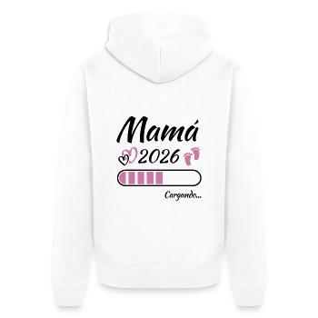Werdende Mutter 2026 Loading - Unisex Premium Bio Zip Hoodie - Weiß - Hinten - Thijin (182cm)