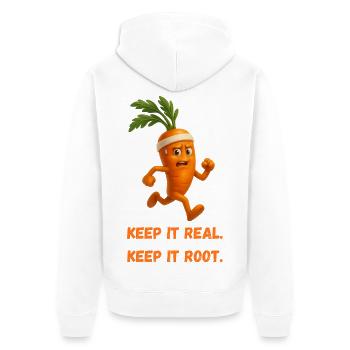 Karotte Läufer – Keep It Real Wurzel Karikatur  - Unisex Premium Bio Zip Hoodie - Weiß - Hinten - Thijin (182cm)