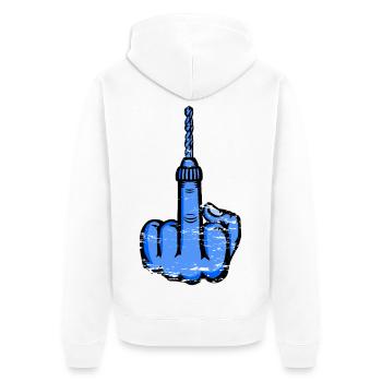 Fuck You Bohrer – Blaus Mittelfinger - Unisex Premium Bio Zip Hoodie - Weiß - Hinten - Thijin (182cm)