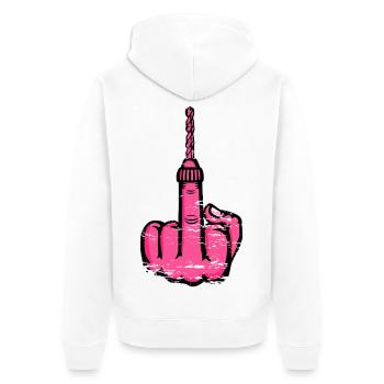 Fuck You Bohrer – Rosa Mittelfinger - Unisex Premium Bio Zip Hoodie - Weiß - Hinten - Thijin (182cm)