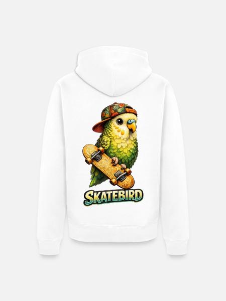 Skatebird – Tropical Parrot with Skateboard & Ca - Unisex Premium Organic Zip Hoodie - white