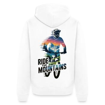 Mountain Bike T-Shirt Ride The Mountains MTB Rider - Unisex Premium Organic Zip Hoodie - white - Back - Thijin (182cm)