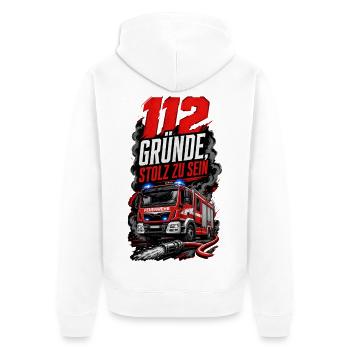 112 Gründe Stolz Zu Sein Feuerwehr - Unisex Premium Bio Zip Hoodie - Weiß - Hinten - Thijin (182cm)