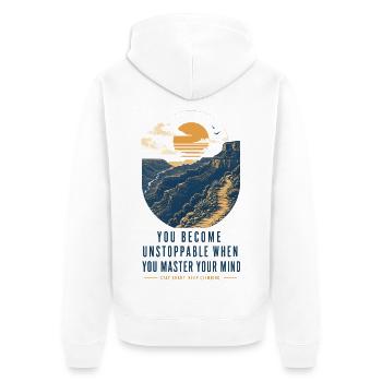 Motivational Quote – Motivation & Mindset - Unisex Premium Bio Zip Hoodie - Weiß - Hinten - Thijin (182cm)