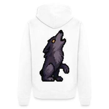 Mondwolf-Silhouette in Dunkler Palette - Unisex Premium Bio Zip Hoodie - Weiß - Hinten - Thijin (182cm)