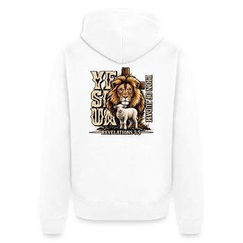 Yeshua Löwe von Juda Christliches Glaubensmotiv - Unisex Premium Bio Zip Hoodie - Weiß - Hinten - Thijin (182cm)